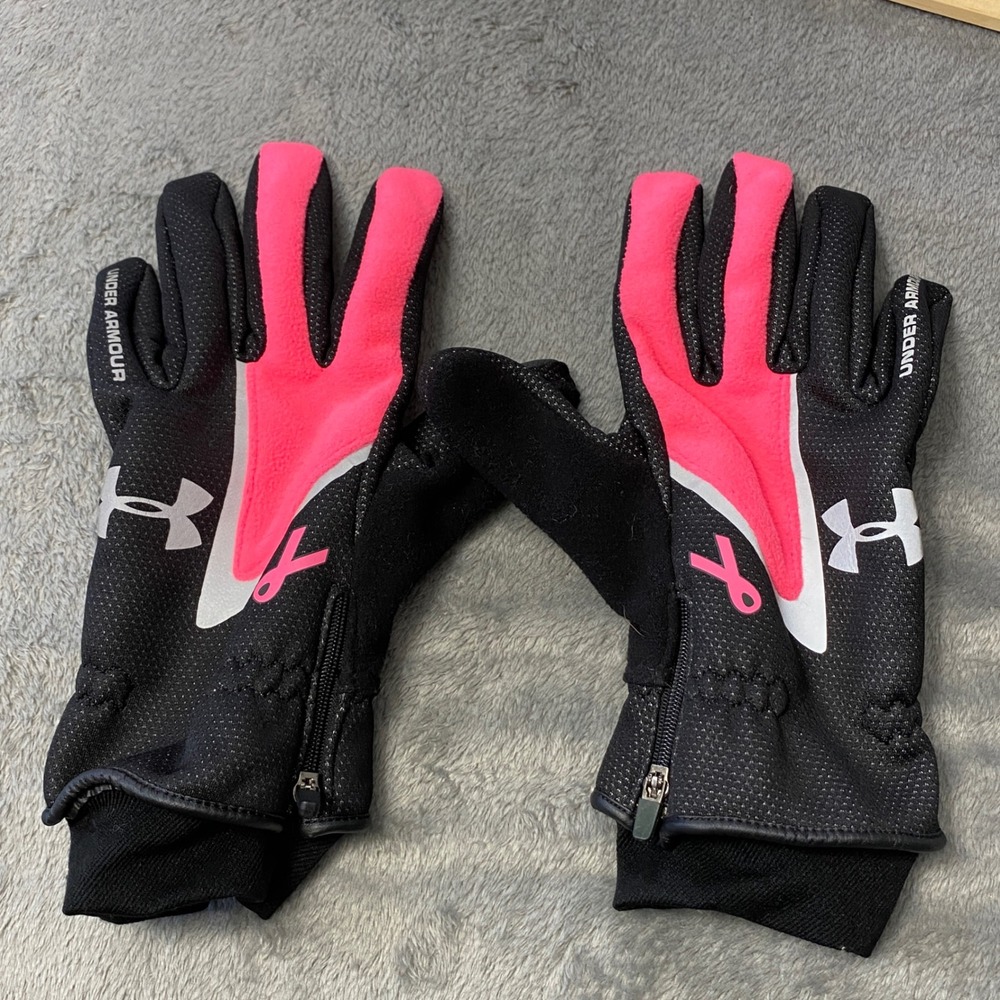 Under Armour Gloves Womens OS Black Pink Power In Pink Awareness Ribbon 1212733